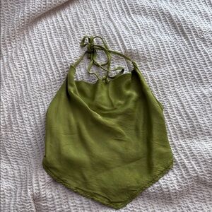 Green drape neck halter crop top